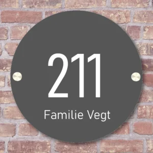 Huisnaambordje rond antracietgrijs, gepersonaliseerd